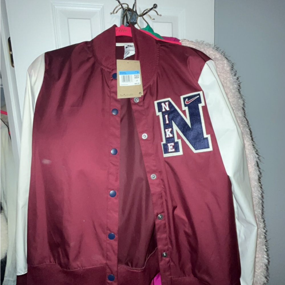 Nike Maroon and White Bomber Jacket